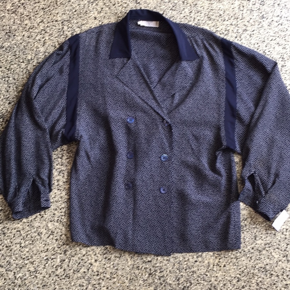 Vintage 80s Valentino navy micro dot silk blouse
